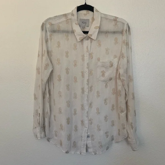 Rails Charli Pineapple Print White Gold Button Down Shirt Top Medium - Picture 3 of 7